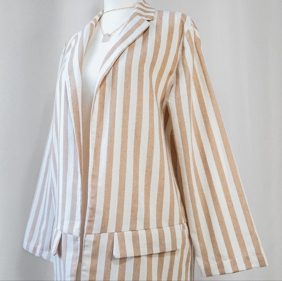 Tan and Cream Striped Linen Blazer - Picture 3 of 5